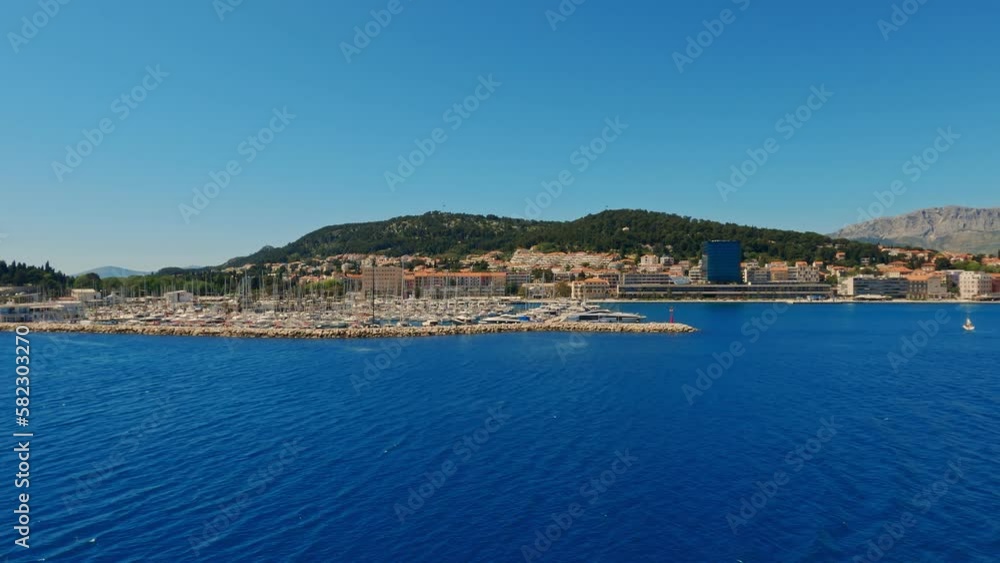 City of Split, Croatia, Europe. View from the ship on the sea leaving the port . City of Split, Croatia, Europe. View from the ship on the sea leaving the port .