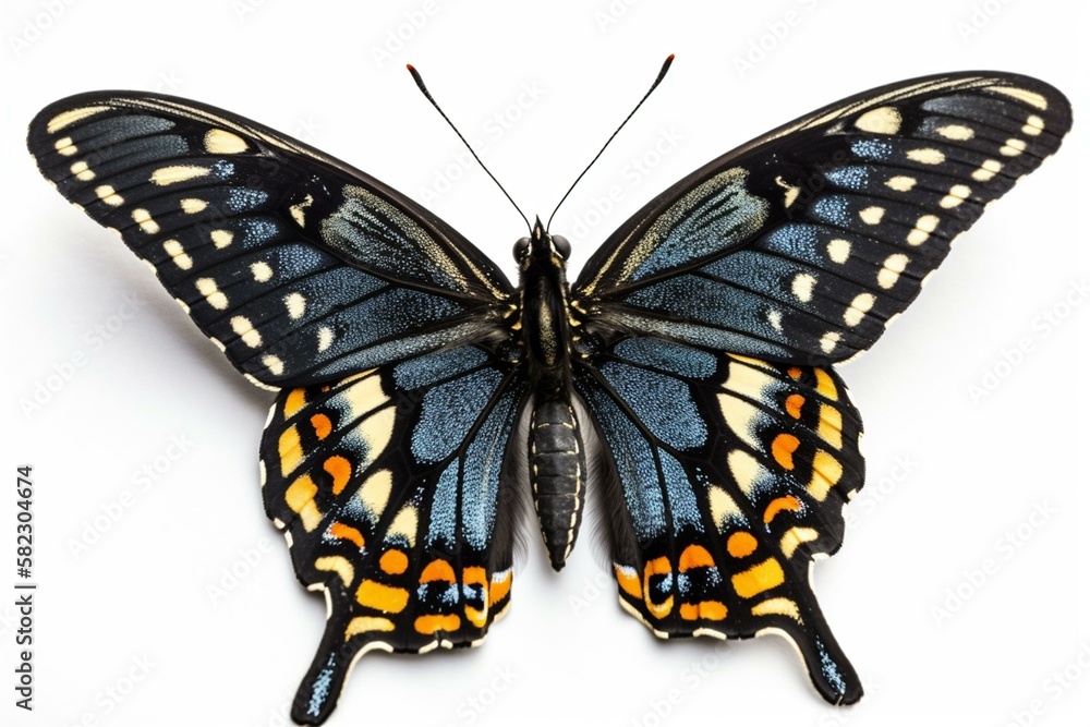 Black swallowtail butterfly isolated on a white background Generative AI Black swallowtail butterfly isolated on a white background Generative AI