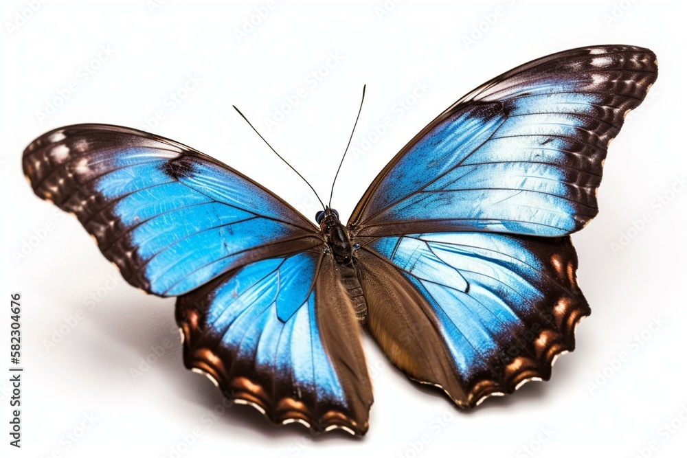 Obraz premium Blue morpho butterfly isolated on a white background Generative AI