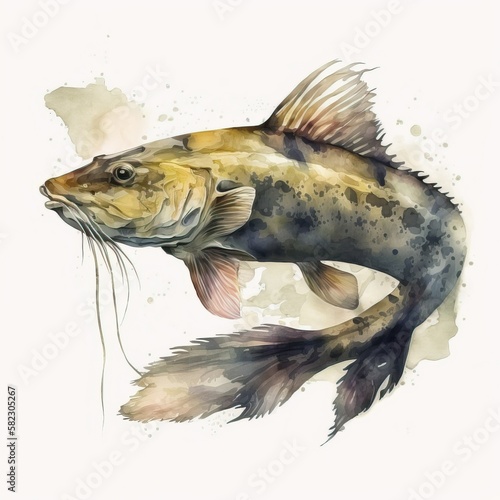 Creative Illustration Watercolor Fish Catfish
