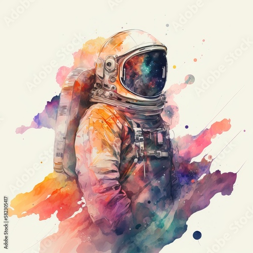Creative Watercolor Illustration Astronaut Person Human