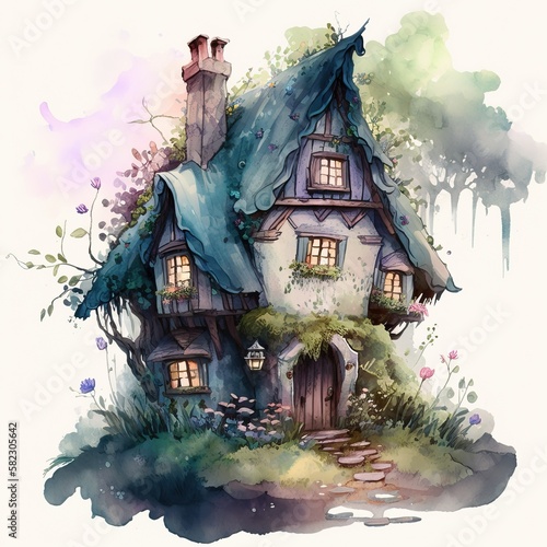 Creative Watercolor Illustration Fairy House Fantasy © d