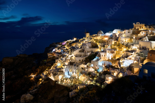 Late Blue Hour at the Beautiful Village of Oia on Santorini, Greece