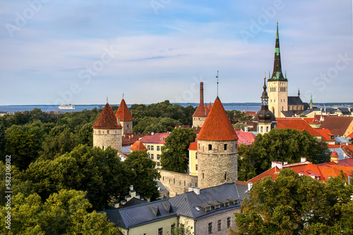 View of the Old City of Tallinn, Estonia, with City Wall Towers and St Olaf’s Church, as Seen from Toompea