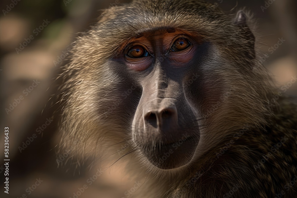 a baboon face from Africa. Generative AI a baboon face from Africa. Generative AI