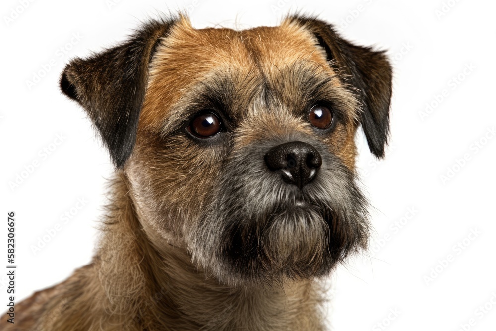 In front of a white background, a border terrier. Generative AI In front of a white background, a border terrier. Generative AI