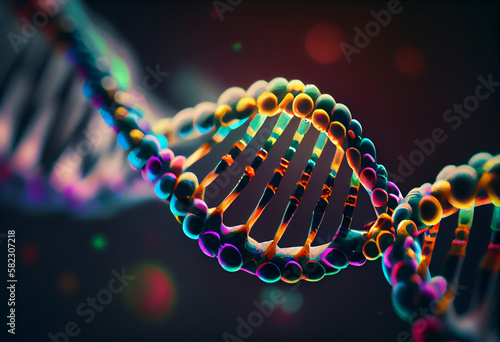 Human DNA strand double helix macro. Created with Generative AI technology
