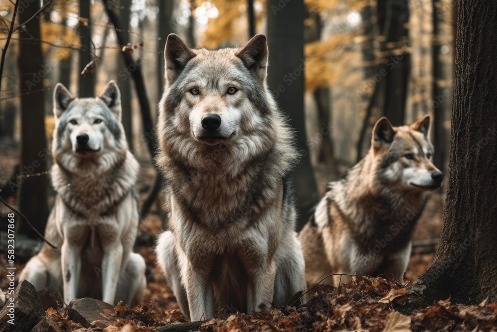 Wolves in the woods. Generative AI