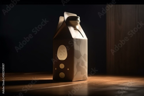 wide angle photography of cartoon milk pack on the white background, isolated, natural lighting, cinematic lighting, dramatic lighting Generative AI