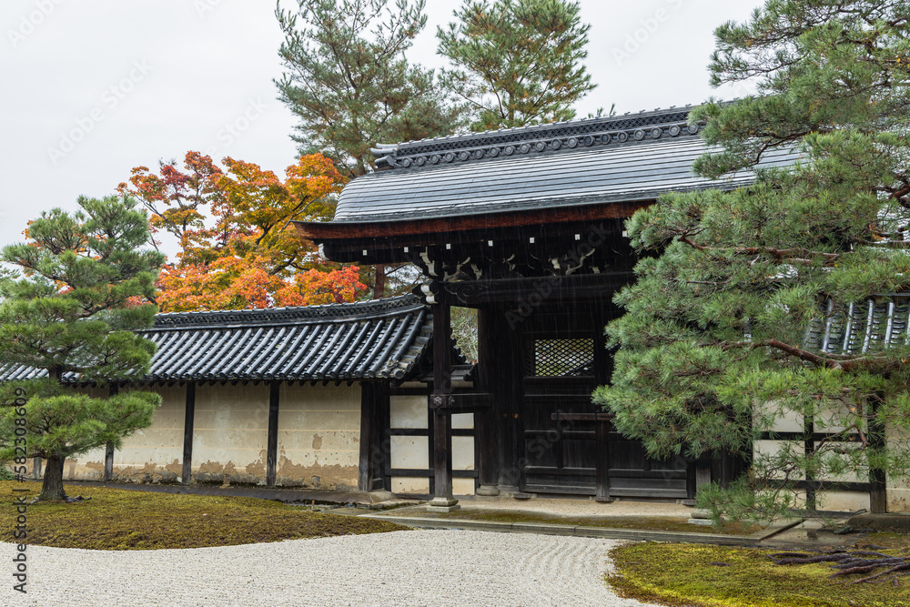 日本　京都府京都市にある天龍寺の法堂と紅葉