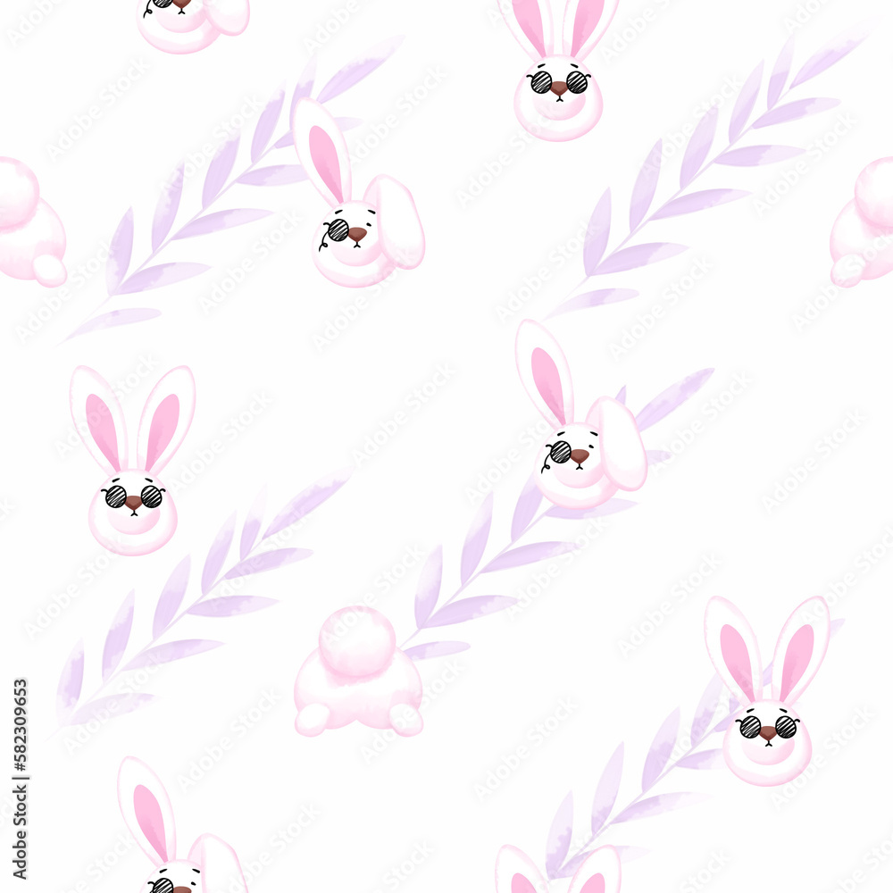 Seamless pattern with cute rabbits in glasses Seamless pattern with cute rabbits in glasses