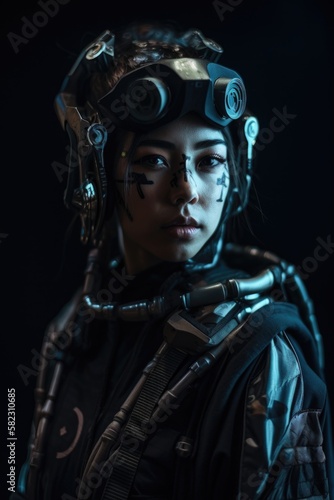 female futuristic asian soldier - cyberpunk cossplay - generative ai