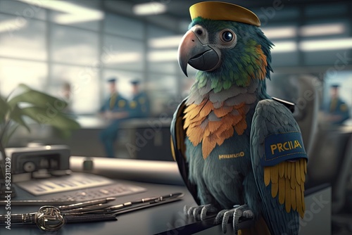 parrot in a pilot uniform