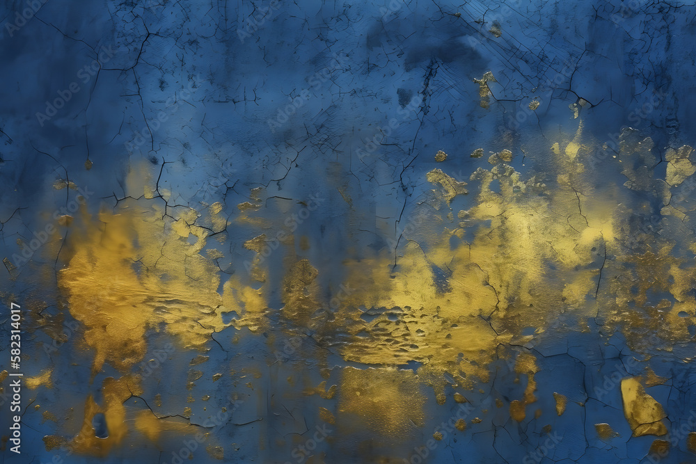 Blue gold luxury background, with paint scuffs. Generative AI
