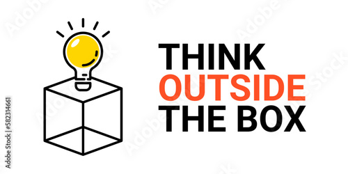 Think outside box concept vector business positive out quote motivation title. Creative think outside box design background.