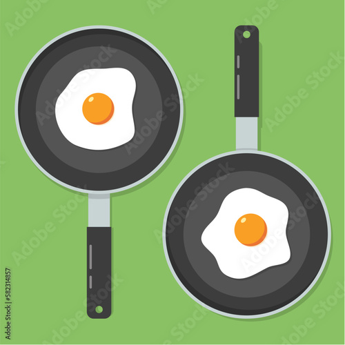 Fried egg omelette top view pan vector food illustration. Egg omelet albumen cartoon icon breakfast