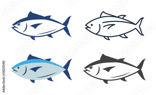 Tuna fish logo icon outline illustration. Salmon tuna fish line icon seafood logo