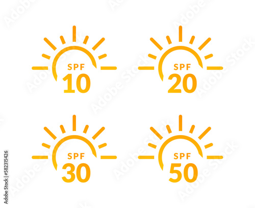 Sun uva protect spf 10 20 30 50 anti solar shield icon. Ultraviolet cream sunblock symbol summer label.