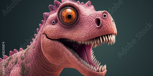 Pink dinosaurs face with its tongue out conveying sense of playfulness and mischief  concept of Whimsy and Playfulness  created with Generative AI technology