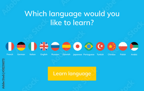 Language learn vector banner design. Language course english different speak logo concept