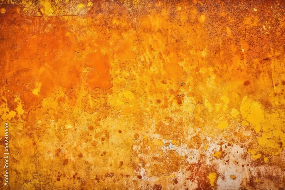 Using an old yellow and orange wall texture as a design backdrop. splattered paint on concrete walls. surface with illumination. a vivid background. raster picture. Generative AI