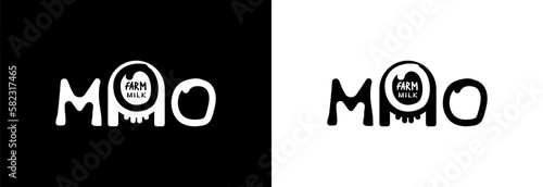 Farm fresh milk. icon on white and black background.