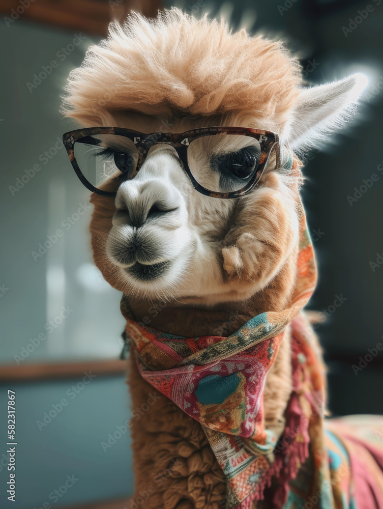 Alpaca Portrait-Wearing Glasses-Generative AI Alpaca Portrait-Wearing Glasses-Generative AI