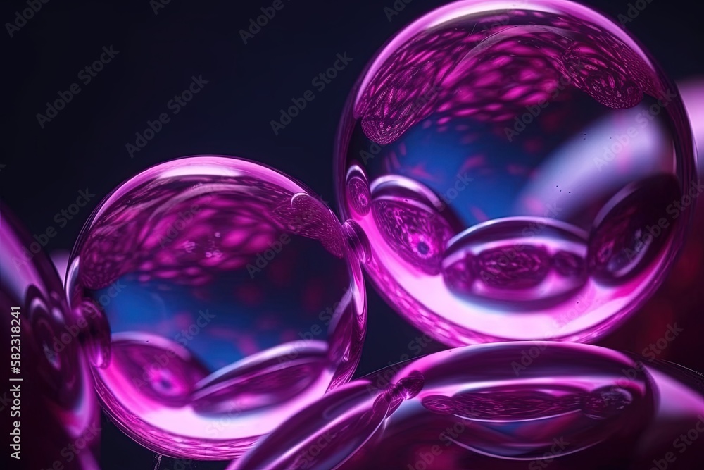 Beautiful neon pink bubbles closeup with reflection Beautiful neon pink bubbles closeup with reflection