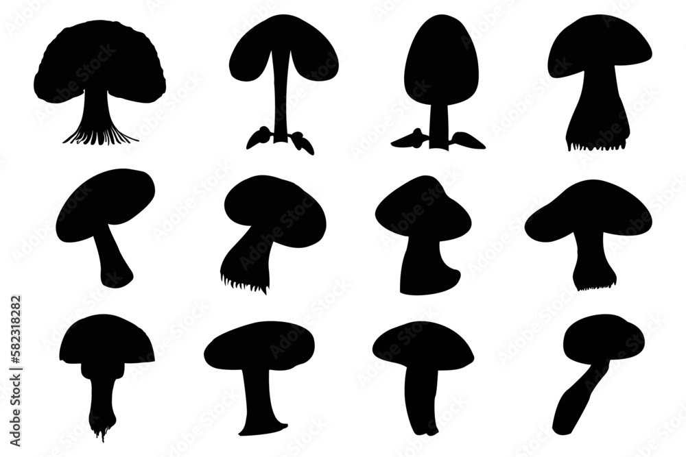 set of mushroom silhouettes. A set of mushroom silhouette vector illustrations.