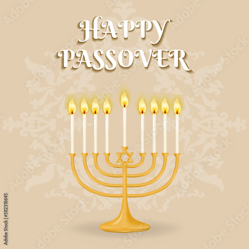 Passover holiday. Stunning background featuring the menorah and star of David set against a beautiful patterned design. Vector illustration.