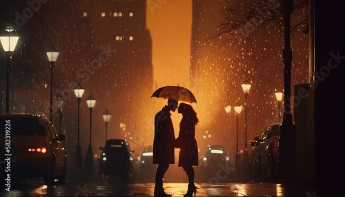 Silhouette of Couple In Love, 