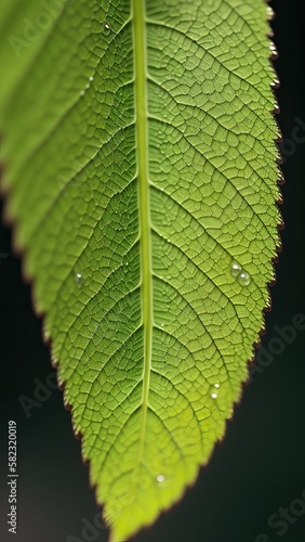 Macro photography, a leaf with dewdrops