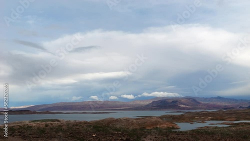 Thunder storm over Lake Mead  area in time lapse. Shot in March 2023.