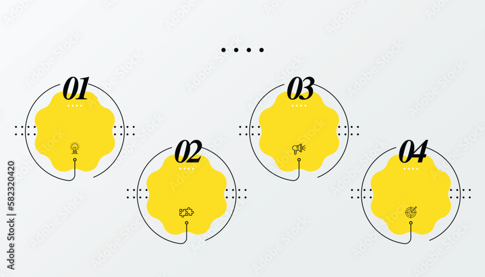 Concept of business model with 4 successive steps. Four yellow color graphic elements. Timeline design for brochure, presentation. Infographic design layout Concept of business model with 4 successive steps. Four yellow color graphic elements. Timeline design for brochure, presentation. Infographic design layout