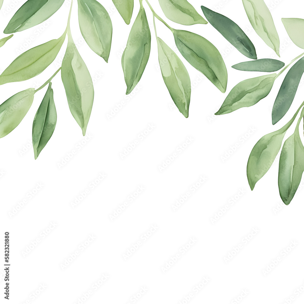 watercolor gently green leaves on a transparent isolated background, place for your text. generative AI watercolor gently green leaves on a transparent isolated background, place for your text. generative AI