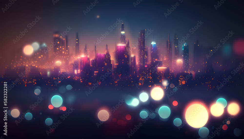 defocused image of a night city full of lights, bokeh in the foreground and a metropolis in the distance, colorful blur cute background image, generative ai defocused image of a night city full of lights, bokeh in the foreground and a metropolis in the distance, colorful blur cute background image, generative ai