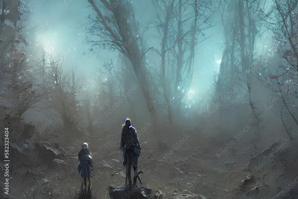 Obraz premium a dark forest generative ai