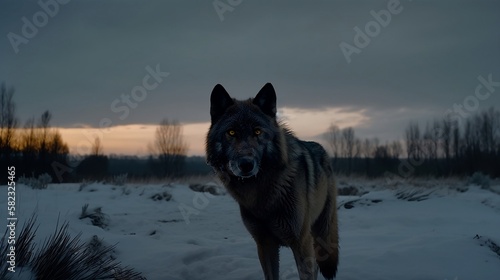 Wolf in Snow Portrait