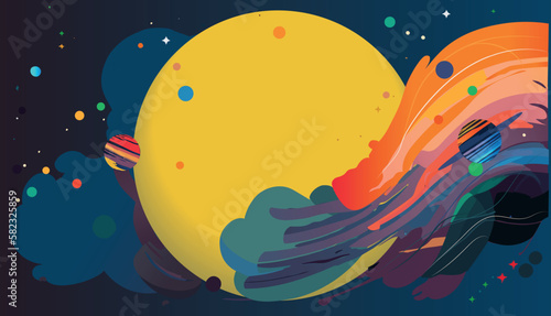 Astronaut explores space being desert planet. Astronaut space suit performing extra cosmic activity space against stars and planets background. Human space flight. Modern vector illustration