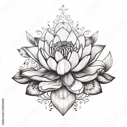 Lotus flower tattoo design for woman. Generative AI.