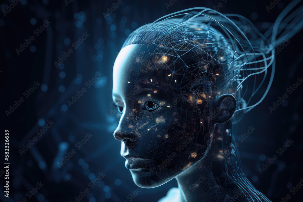 Roboterkopf mit künstlicher Intelligenz Roboterkopf mit künstlicher Intelligenz