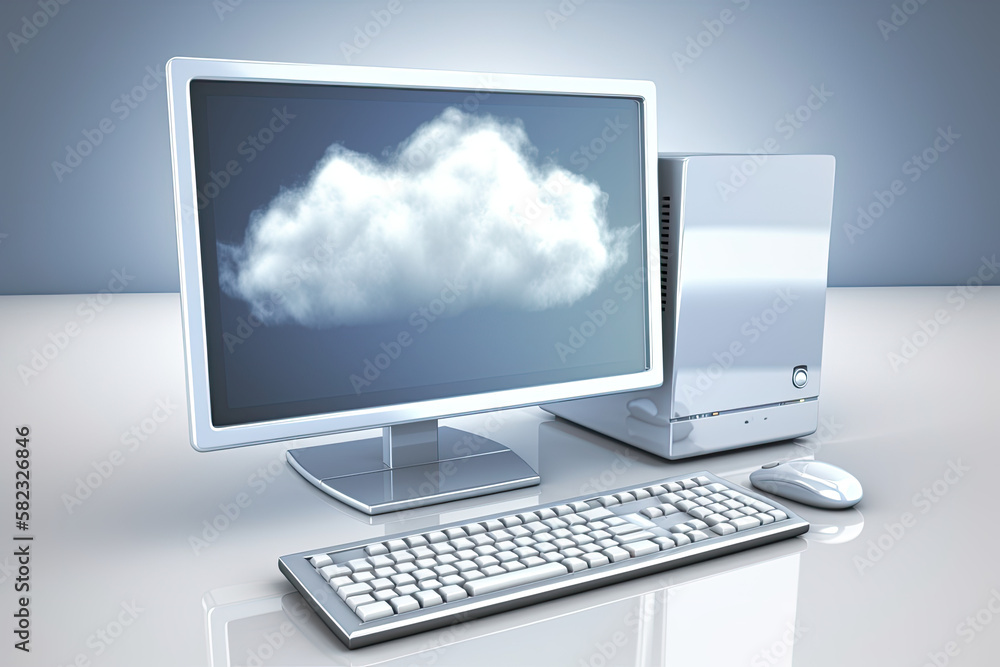 Computer mit Bild einer Wolke, Generative KI Computer mit Bild einer Wolke, Generative KI