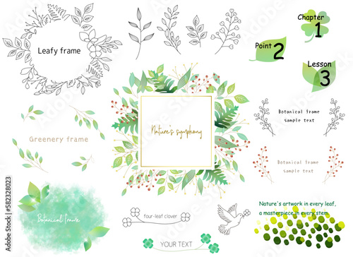 ボタニカルフレームのセット（見出し　タイトル　フレーム　バナー　アイコン）