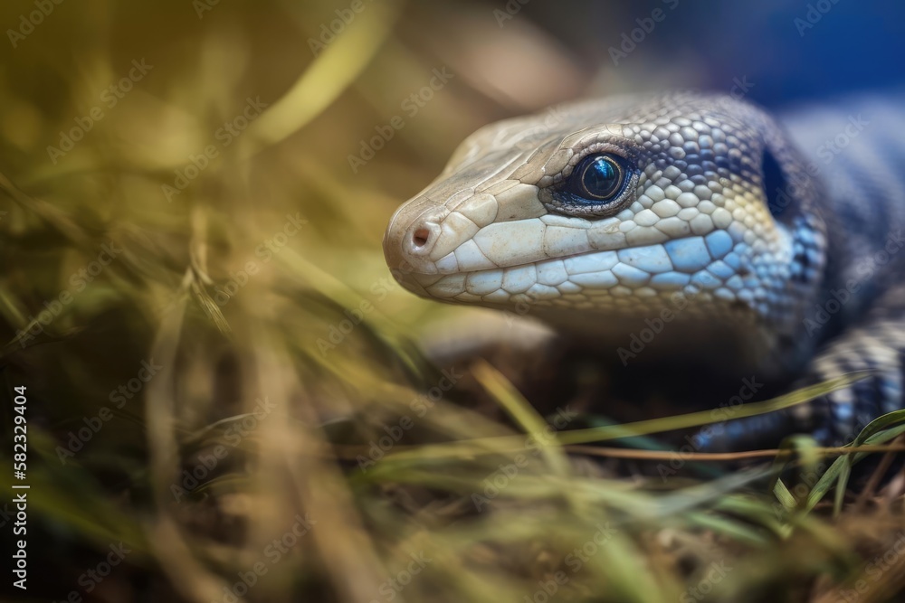 Intriguing Blue Tongue Skink Displaying its Unique Features, created with Generative AI technology Intriguing Blue Tongue Skink Displaying its Unique Features, created with Generative AI technology