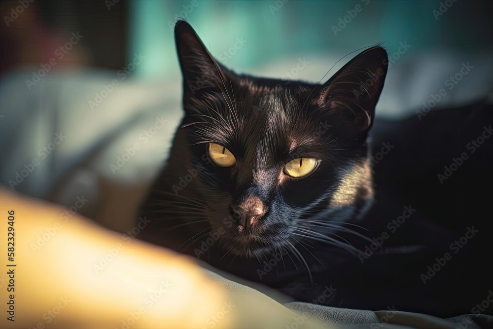 Sleek Bombay Cat with Striking Copper Eyes, created with Generative AI technology Sleek Bombay Cat with Striking Copper Eyes, created with Generative AI technology