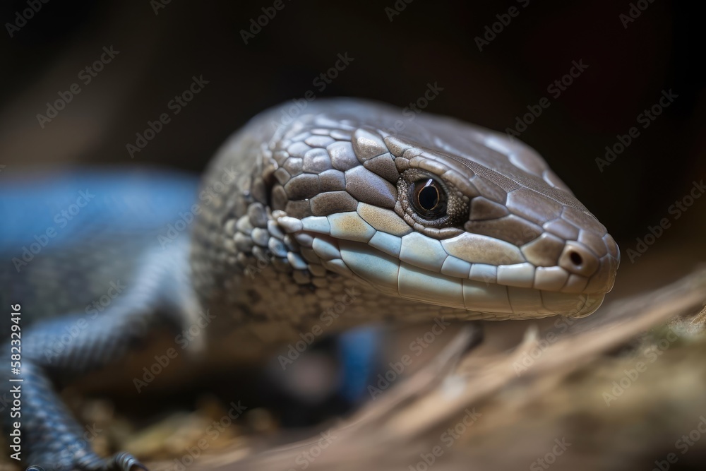Curious Blue Tongue Skink Displaying Its Signature Feature, created with Generative AI technology
