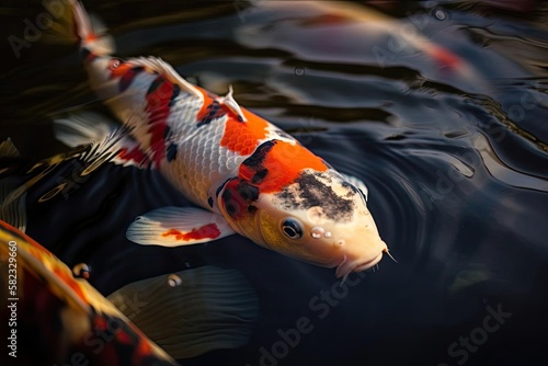 Serene Koi Fish Swimming, created with Generative AI technology