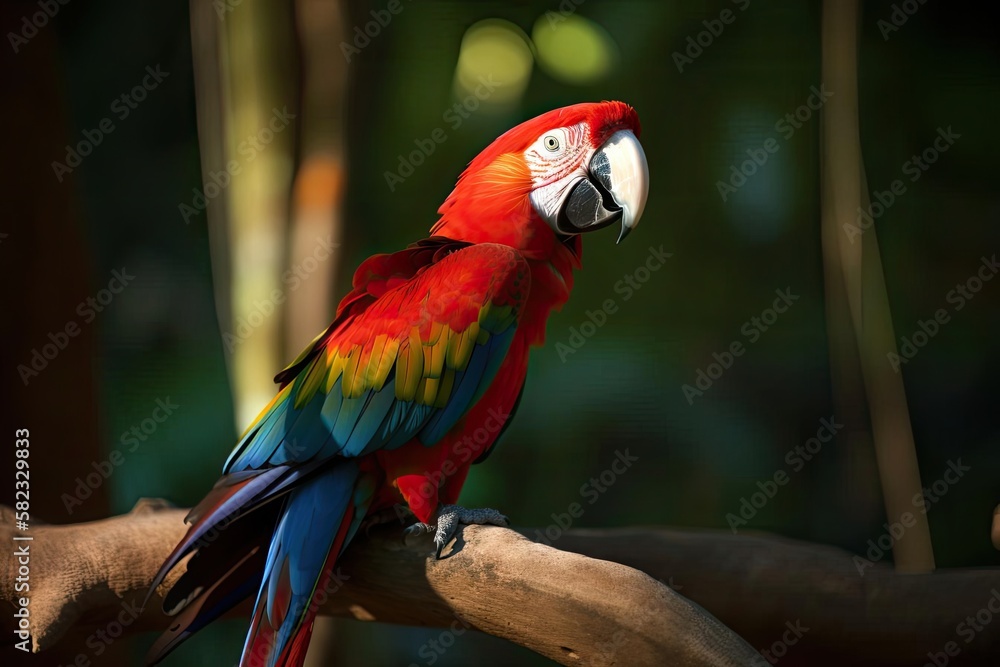 Vibrant Scarlet Macaw, created with Generative AI technology