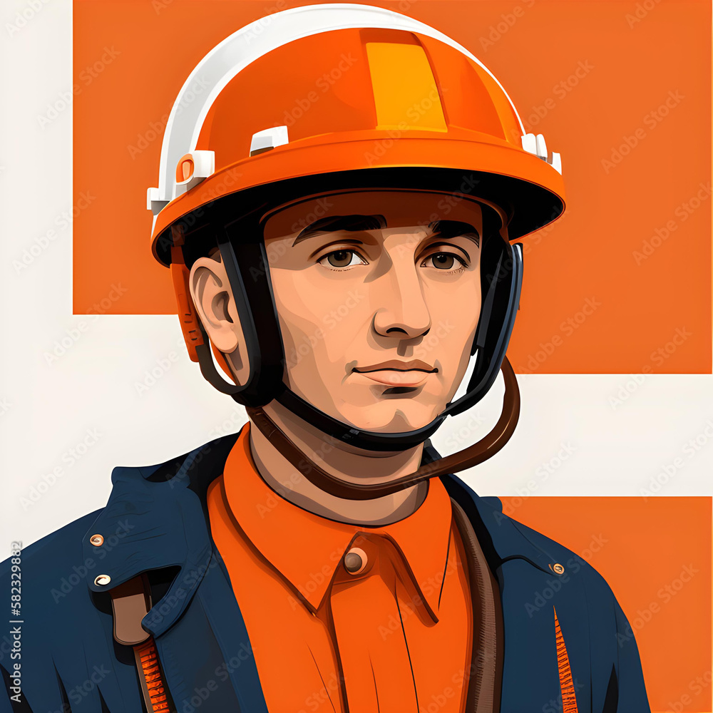 man, worker in hard hat, portrait, protective helmet for professionals, pop art, brown-orange tones, generated in AI man, worker in hard hat, portrait, protective helmet for professionals, pop art, brown-orange tones, generated in AI