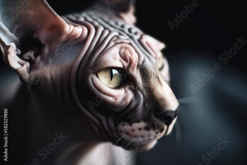 Exotic Sphinx Cat Posing with an Air of Confidence, created with Generative AI technology
